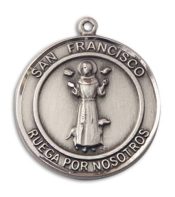 Sterling Silver San Francis of Assisi Pendant on an 24-inch Sterling Silver Heavy Curb Chain