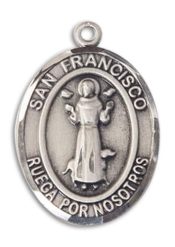 Sterling Silver San Francis Pendant on an 24-inch Sterling Silver Heavy Curb Chain