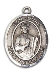 Sterling Silver San Judas Pendant on an 24-inch Sterling Silver Heavy Curb Chain