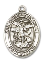 Sterling Silver San Miguel Arcangel Pendant on an 24-inch Sterling Silver Heavy Curb Chain