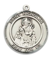 Sterling Silver Saint Nicholas Pendant on an 24-inch Sterling Silver Heavy Curb Chain
