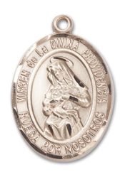 14kt Gold Filled Virgen de la Divina Pendant on an 24-inch Gold Filled Heavy Curb Chain