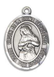 Sterling Silver Virgen de la Divina Pendant on an 24-inch Sterling Silver Heavy Curb Chain