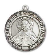 Sterling Silver Scapular Pendant on an 24-inch Sterling Silver Heavy Curb Chain