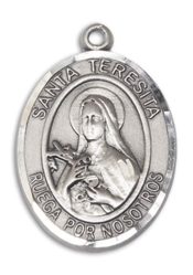 Sterling Silver Santa Teresita Pendant on an 24-inch Sterling Silver Heavy Curb Chain