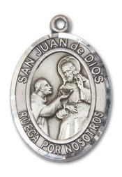 Sterling Silver San Juan de Dios Pendant on an 24-inch Sterling Silver Heavy Curb Chain