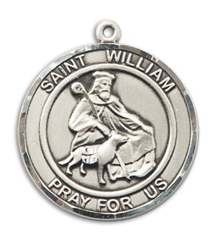 Sterling Silver Saint William of Rochester Pendant on an 24-inch Sterling Silver Heavy Curb Chain
