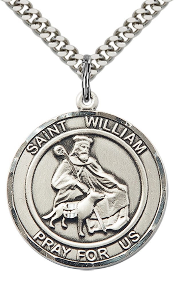 Sterling Silver Saint William of Rochester Pendant on an 24-inch Light Rhodium Heavy Curb Chain - Image 2