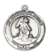 Sterling Silver Guardian Angel Pendant on an 24-inch Sterling Silver Heavy Curb Chain