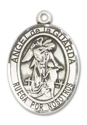 Sterling Silver Angel de la Guarda Pendant on an 24-inch Sterling Silver Heavy Curb Chain