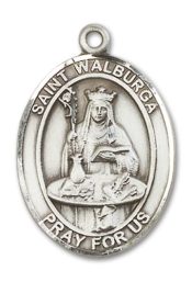 Sterling Silver Saint Walburga Pendant on an 24-inch Sterling Silver Heavy Curb Chain
