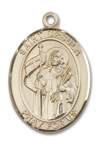 14kt Gold Filled Saint Ursula Pendant on an 24-inch Gold Filled Heavy Curb Chain