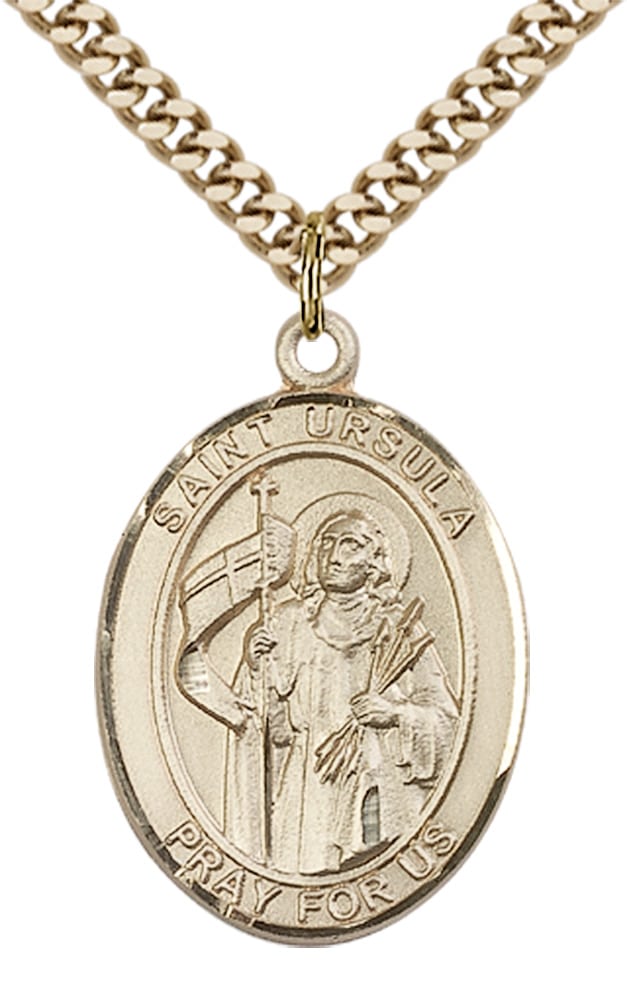 14kt Gold Filled Saint Ursula Pendant on an 24-inch Gold Plate Heavy Curb Chain - Image 2