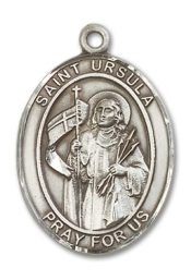 Sterling Silver Saint Ursula Pendant on an 24-inch Sterling Silver Heavy Curb Chain