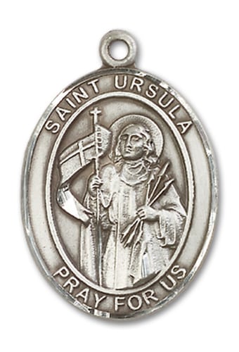 Sterling Silver Saint Ursula Pendant on an 24-inch Sterling Silver Heavy Curb Chain