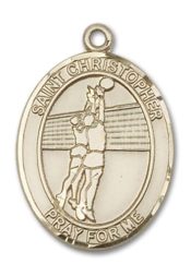 14kt Gold Filled Saint Christopher Volleyball Pendant on an 24-inch Gold Filled Heavy Curb Chain