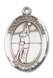 Sterling Silver Saint Christopher Volleyball Pendant on an 24-inch Sterling Silver Heavy Curb Chain