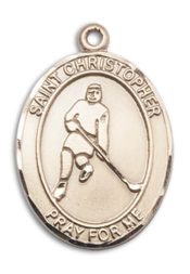 14kt Gold Filled Saint Christopher Ice Hockey Pendant on an 24-inch Gold Filled Heavy Curb Chain