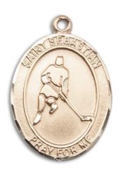 14kt Gold Filled Saint Sebastian Ice Hockey Pendant on an 24-inch Gold Filled Heavy Curb Chain