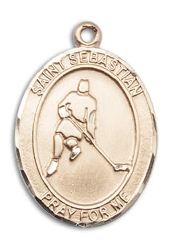 14kt Gold Filled Saint Sebastian Ice Hockey Pendant on an 24-inch Gold Filled Heavy Curb Chain