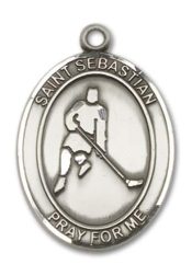Sterling Silver Saint Sebastian Ice Hockey Pendant on an 24-inch Sterling Silver Heavy Curb Chain