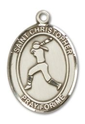 Sterling Silver Saint Sebastian Softball Pendant on an 24-inch Sterling Silver Heavy Curb Chain