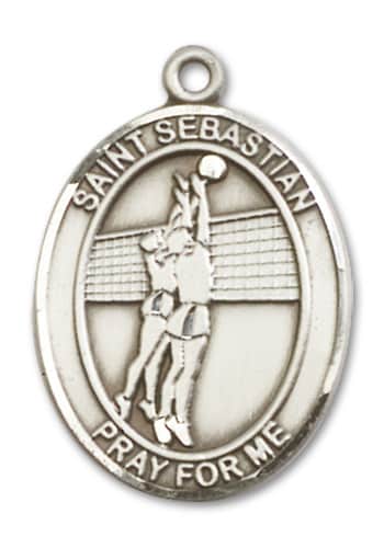 Sterling Silver Saint Sebastian Volleyball Pendant on an 24-inch Sterling Silver Heavy Curb Chain