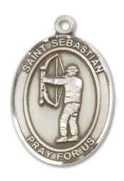 Sterling Silver Saint Sebastian Archery Pendant on an 24-inch Sterling Silver Heavy Curb Chain