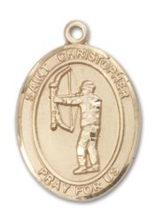 14kt Gold Filled Saint Christopher Archery Pendant on an 24-inch Gold Filled Heavy Curb Chain