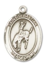 Sterling Silver Saint Sebastian Rodeo Pendant on an 24-inch Sterling Silver Heavy Curb Chain