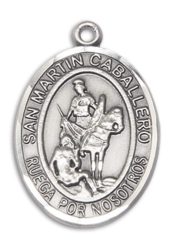 Sterling Silver San Martin Caballero Pendant on an 24-inch Sterling Silver Heavy Curb Chain