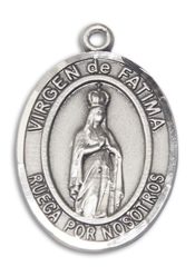 Sterling Silver Virgen de Fatima Pendant on an 24-inch Sterling Silver Heavy Curb Chain