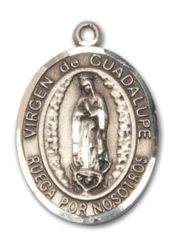 Sterling Silver Virgen de Guadalupe Pendant on an 24-inch Sterling Silver Heavy Curb Chain