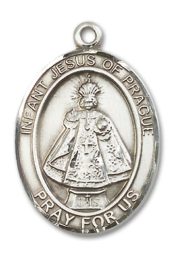 Sterling Silver Infant of Prague Pendant on an 24-inch Sterling Silver Heavy Curb Chain