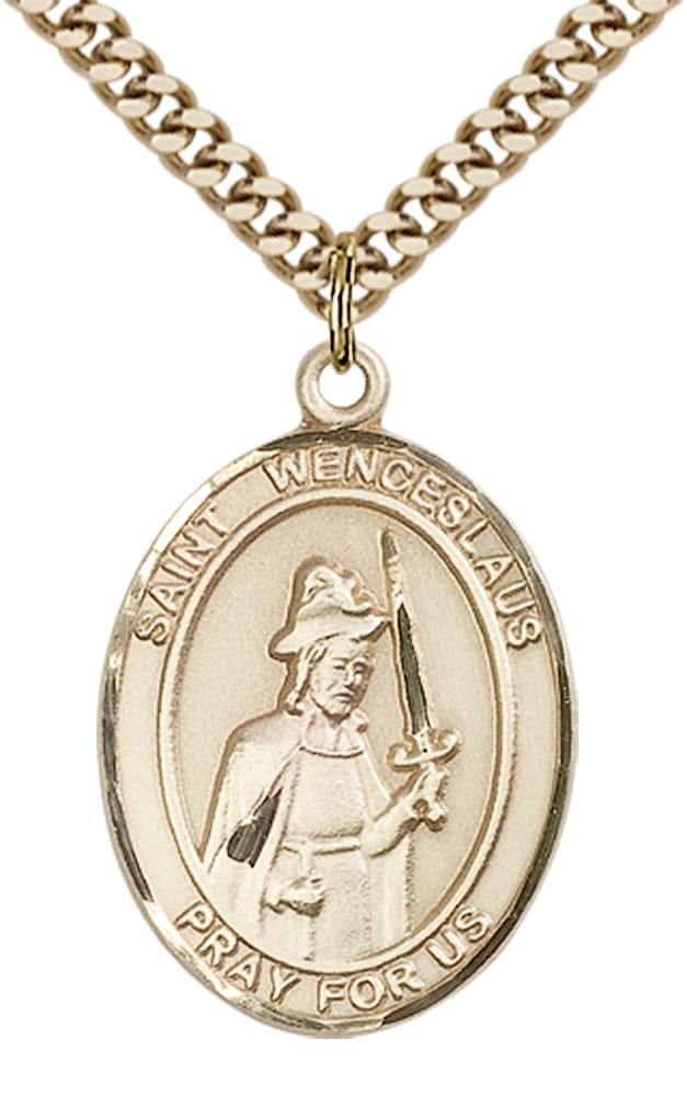 14kt Gold Filled Saint Wenceslaus Pendant on an 24-inch Gold Plate Heavy Curb Chain - Image 2