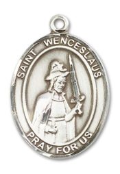 Sterling Silver Saint Wenceslaus Pendant on an 24-inch Sterling Silver Heavy Curb Chain