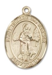 14kt Gold Filled Saint Isidore the Farmer Pendant on an 24-inch Gold Filled Heavy Curb Chain
