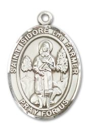 Sterling Silver Saint Isidore the Farmer Pendant on an 24-inch Sterling Silver Heavy Curb Chain