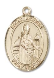 14kt Gold Filled Saint Walter of Pontnoise Pendant on an 24-inch Gold Filled Heavy Curb Chain