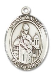 Sterling Silver Saint Walter of Pontnoise Pendant on an 24-inch Sterling Silver Heavy Curb Chain