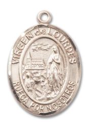 14kt Gold Filled Virgen de Lourdes Pendant on an 24-inch Gold Filled Heavy Curb Chain