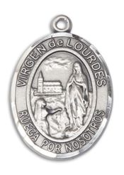 Sterling Silver Virgen de Lourdes Pendant on an 24-inch Sterling Silver Heavy Curb Chain