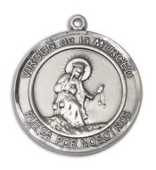Sterling Silver Virgen de la Merce Pendant on an 24-inch Sterling Silver Heavy Curb Chain
