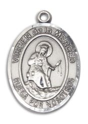 Sterling Silver Virgen de la Merced Pendant on an 24-inch Sterling Silver Heavy Curb Chain