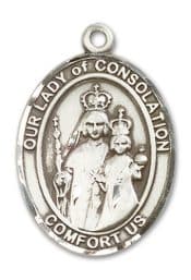 Sterling Silver Our Lady of Consolation Pendant on an 24-inch Sterling Silver Heavy Curb Chain