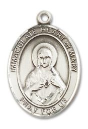 Sterling Silver Immaculate Heart of Mary Pendant on an 24-inch Sterling Silver Heavy Curb Chain