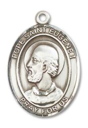 Sterling Silver Pope St Eugene I Pendant on an 24-inch Sterling Silver Heavy Curb Chain