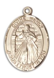 14kt Gold Filled Divine Mercy Pendant on an 24-inch Gold Filled Heavy Curb Chain