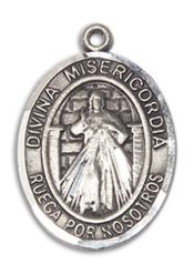 Sterling Silver Divina Misericordia Pendant on an 24-inch Sterling Silver Heavy Curb Chain