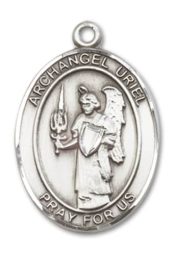 Sterling Silver Saint Uriel the Archangel Pendant on an 24-inch Sterling Silver Heavy Curb Chain